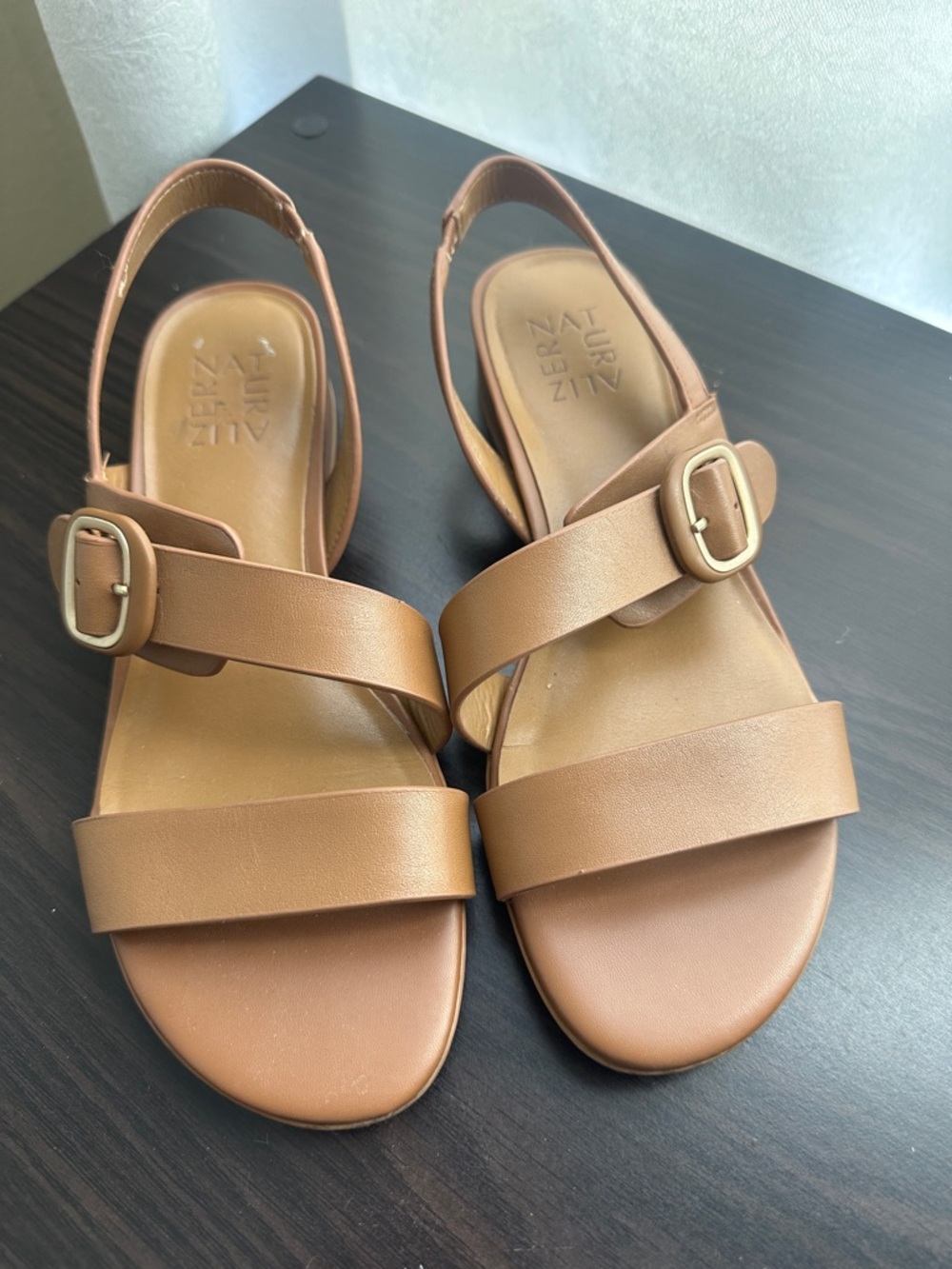 Naturalizer Cognac Leather Slingback Sandals with Buckle Accent